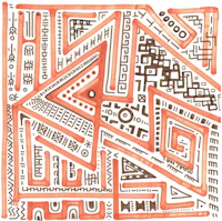 an orange and brown drawing with a lot of geometric shapes